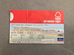 Nottingham Forest V Crystal Palace 2000-01 Match Ticket - Biglietti D'ingresso