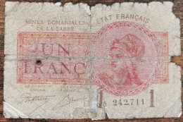 Billet De 1 Franc MINES DOMANIALES DE LA SARRE état Français A 242711  Cf Photos - 1947 Sarre
