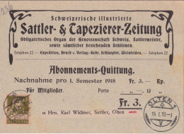 NN Karte  "Sattler- & Tapezierer-Zeitung, Weinfelden" - Olten        1918 - Covers & Documents