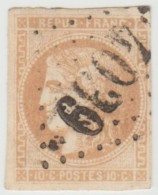 Ceres 10 C Non Dentelé 1870   - Oblitération 4039 Gros Chiffre TUCHAN Aude - 1870 Emission De Bordeaux