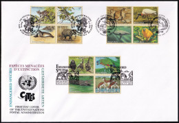 UNO NEW YORK - WIEN - GENF 1994 TRIO-FDC Gefährdete Arten - Gemeinschaftsausgaben New York/Genf/Wien