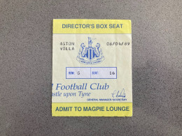 Newcastle United V Aston Villa 1988-89 Match Ticket - Tickets D'entrée