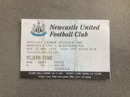 Newcastle United V Blackburn Rovers 1991-92 Match Ticket - Tickets & Toegangskaarten