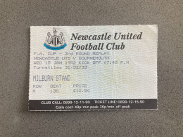 Newcastle United V Bournemouth 1991-92 Match Ticket - Match Tickets