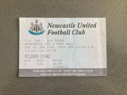 Newcastle United V Port Vale 1992-93 Match Ticket - Match Tickets