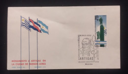 D)1974, URUGUAY, FIRST DAY COVER, ISSUE, TRIBUTE OF THE BUENOS AIRES MUNICIPALITY, MONUMENT TO GENERAL ARTIGAS IN THE CI - Uruguay