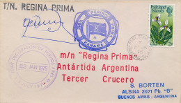 1975 ISLAS MALVINAS , FALKLAND  ISLANDS , PORT STANLEY , SOBRE CIRCULADO , T/N REGINA PRIMA , ANTÁRTIDA  ARGENTINA - Falkland