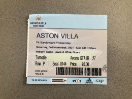 Newcastle United V Aston Villa 2001-02 Match Ticket - Match Tickets