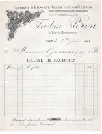 Facture Publicitaire 1920 Frederic PERON Fabrique D'emporte Pièces En Tout Genres Pour Imprimeurs Cartonnages,Chaussures - Drukkerij & Papieren