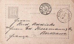 1896 Portugal Bilhete Postal Inteiro D. Carlos Cinzento-violeta 20 R. Enviado Do Porto Para Bordéus / Bordeaux - Enteros Postales