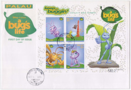 Disney Pixar, Bug, Bugs Life, Insects, Insect, Ants, Beetles, Cartoon, Animal, Souvenir Sheet FDC Palau - Altri & Non Classificati