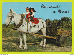 Bien Arrivés En ALSACE Enfants En Costume Sur Cheval Tirant Une Remorque Transportant Un Chien En 1974 - Alsace