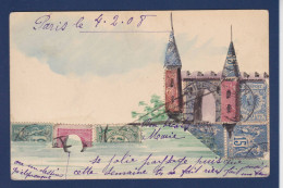 CPA Carte Faite à La Main Avec Des Timbres Découpés Circulée Montage Dessin Original - Briefmarken (Abbildungen)