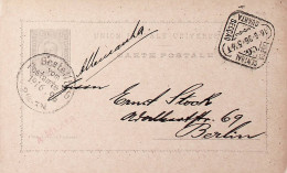 1896 Portugal Bilhete Postal Inteiro D. Carlos Cinzento-violeta 20 R. Enviado De Lisboa Para Berlim, Alemanha - Entiers Postaux