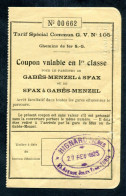 Ticket Train Tunisie 1925 (Epoque Protectorat) Chemins De Fer Tunisiens "Gabès Menzel à Sfax" Hignard Frères à Tunis" - Monde