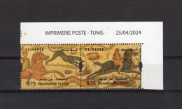 Tunisia/Tunisie 2024 - Mosaics From Tunisia/Mosaïque De Tunisie - Hunting Scene - Strip Of 2 Stamps  - Superb*** - Tunesien (1956-...)