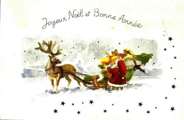 *CPM Double - Carte De Voeux - Pere Noel Avec Son Traineau, Son Renne Et Des Cadeaux - Dessin De R. Christensen - Anno Nuovo