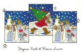 *CPM Double - Carte De Voeux - Atmosphère Pere Noel Avec Sapin, Bonhomme De Neige - Dessin De Tom Yendell - Anno Nuovo