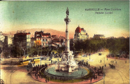 *CPA  - 13 - MARSEILLE - Place Castellane - Fontaine Cantini - Tram - Animée - Colorisée - Castellane, Prado, Menpenti, Rouet