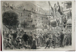 Grenoble - Fêtes De Vaucanson - Aspect De La Place Grenette - Page Original 1876 - Historical Documents