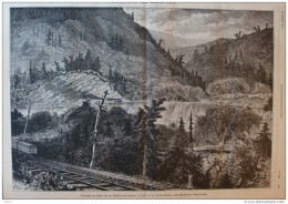 Tranchée Du Chemin Fer Pennsylvania-central - Le Long De La Rivière Juniata (Pensylvanie) - Page Original 1876 - Historical Documents