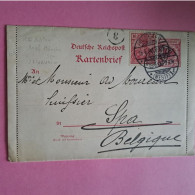 Kartenbrief 10 Pf De Münster Pour Spa (Belgique) 16-08-1900 - Enveloppes