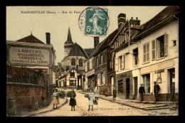 27 - MAINNEVILLE - RUE DU PAVE - BOULANGERIE CHOTARD - BIJOUTERIE HUCHET - POSTE - CARTE TOILEE ET COLORISEE - Autres & Non Classés