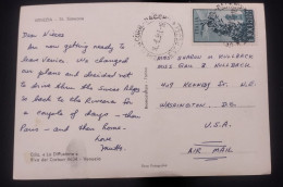 D)1956, ITALY, POSTCARD SENT TO U.S.A, AIR MAIL, WITH STAMP TYPE OF 1948, AIR MAIL, DOUGLAS DC - 3, XF - Unclassified