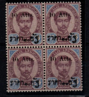 Thailand Cat 50 1895 Provisional 10 Atts On24 Atts,block 4 Mint Never Hinged, - Thailand