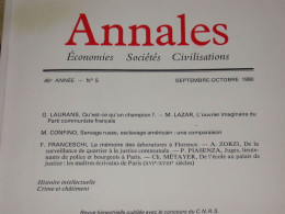 Revue "Annales" Economies Sociétés Civilisations. Septembre-Octobre 1990 - Zonder Classificatie