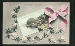 CPA Boulogne-sur-Seine, Souvenir De Boulogne-sur-Seine, Grusskarte Avec Schleife Et Des Fleurs  - Autres & Non Classés