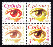 Yugoslavia Serbia 2002 Children's Week Eyes Tax Charity Surcharge, 25, 26, 35 And 36 Position In Sheet In Block Of 4 MNH - Ungebraucht