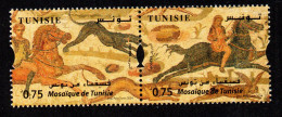 2024- Tunisia - Mosaics - Hunting- Horsemen- Dog- Rabbit- Strip Of 2 Stamps - MNH** - Tunesien (1956-...)