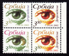Yugoslavia Serbia 2002 Children's Week Eyes Tax Charity Surcharge, 29, 30, 39 And 40 Position In Sheet In Block Of 4 MNH - Ungebraucht