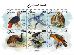 Liberia 2023, Animals, Extinct Birds, Parrot, Owls, 6val In BF - Búhos, Lechuza