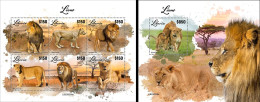 Liberia 2023, Animals, Lions, 6val In BF +BF - Raubkatzen