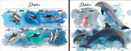 Liberia 2023, Animals, Dolphins, 6val In BF +BF - Delfini