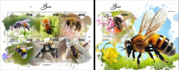 Liberia 2023, Animals, Bees, 6val In BF +BF - Bienen