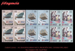 CUBA. BLOQUES DE CUATRO. 2006-14 40 ANIVERSARIO DE LA DECLARACIÓN DEL CERRO PELADO. DEPORTES - Nuovi