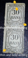 Error Romania 1918-20, Revenue Stamps Taxa De Plata 30b Printed With Thin And Bold Writing Pair, Gumm - Unused Stamps