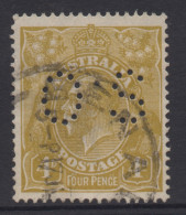 AUSTRALIA 1924 4d OLIVE-YELLOW  KGV STAMP "OS" PERF.14 1st WMK SG.O83 VFU - Used Stamps