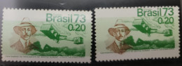 O) 1973 BRAZIL,  ERROR - RIGHT SIDE IMAGE, SANTOS DUMONT AND 14 BIS PLANE, SCT 1295 20c  Green,  ALBERTO SANTOS DUMONT - - Other & Unclassified