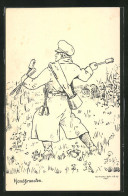 Künstler-AK Sign. Schellmann: Soldat In Uniform Mit Handgranaten  - Sonstige & Ohne Zuordnung