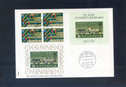 SUISSE 1972 125 Jahre Schweizer Eisenbahnen - Cachet 5400 Baden 17 2 72 - Blokken