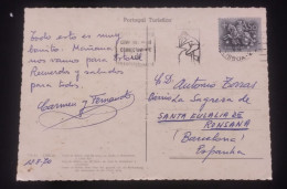 D)1970, PORTUGAL, POSTCARD SENT TO SPAIN, WITH MEDIEVAL KNIGHT STAMP, COAT OF KING DINIS, XF - Autres & Non Classés