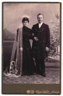 Fotografie Louis Voss, Stelle I / L., Portrait Bürgerliches Paar In Hübscher Hochzeitskleidung Mit Schleier  - Personnes Anonymes