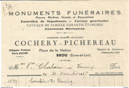 M12 Cpa / Old Invoice / Facture LETTRE Ancienne BROU Cochey-pihereau MONUMENTS FUNERAIRES - Straßenhandel Und Kleingewerbe