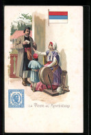 Lithographie Briefträger Aus Montenegro überreicht Frau Einen Brief  - Correos & Carteros