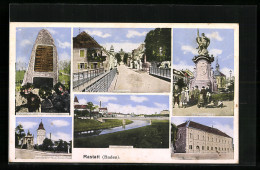 AK Rastatt /Baden, Städtische Fruchthalle, Schlossstrasse, Bernhardusbrunnen  - Rastatt