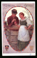 AK Deutscher Schulverein Nr. 590: Ostergrüsse Eines Jungen Liebespaares  - Guerre 1914-18